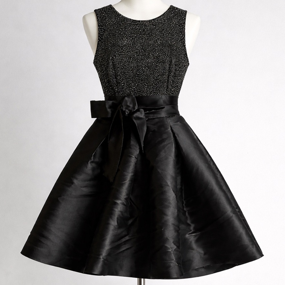Sam Edelman Black/Metallic, Pocketed, Satin, Fit & Flare, Belted Party Dress- 4
